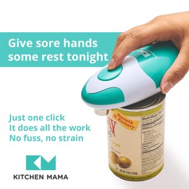 Kitchen Mama Kitchen Mama Auto Electric Can Opener: Open Your Cans with A Simple Press of Button - Automatic, Hands Free, Smooth Edge, Food-Safe, Battery Operated, YES YOU CAN (Teal)