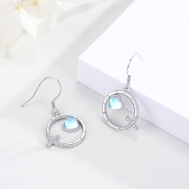 Cross Earrings Moonstone 925 Sterling Silver Earrings with Cross Pendant Moonstone Drop Earrings Heart Moonstone Jewelry Gifts for Women