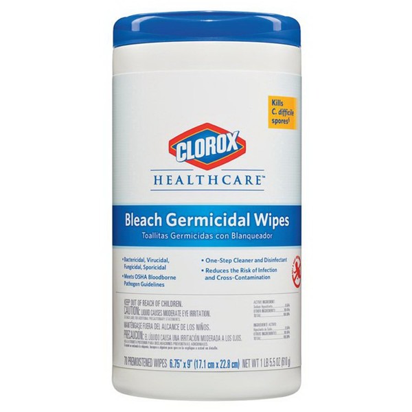 Clorox Healthcare 35309CT Bleach Germicidal Wipes 6 3/4 x 9 Unscented 70/Canister