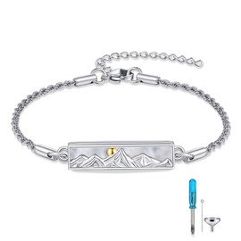 SHEAISRS Mountain Urn Bracelet for Ashes for Women S925 Sterling Sliver Cremation Jewelry for Men Mustard Seed Memorial Keepsake Ash Holder Charm