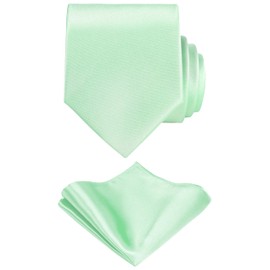 TIE G Solid Satin Color Formal Necktie and Pocket Square Sets in Gift Box (Mint)