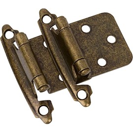 DecoBasics Antique Brass Cabinet Hinges for Kitchen Cabinets (25 Pair -50 Pcs) -1/2" Overlay (Variable) -Self Closing Kitchen Cabinet Hinges Flush Mount w/Silicon Bumpers & Upgraded Screws
