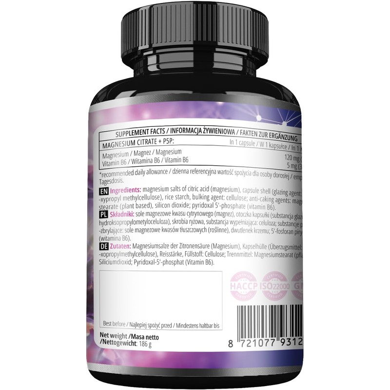 Magnesium Citrate 120 mg + Vitamin B6 (P-5-P) 5 mg,