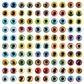 Ornaland 100 Pcs 8mm Glass Eyes Cabochons Mixed Style Flatback Dome Cabochons Cat Eyes Doll Eye Cameo Pendants for Jewelry Making