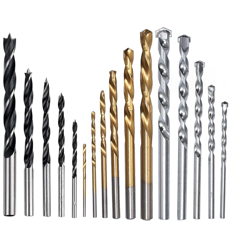 KEWAYO 16-Piece Drill Bit Set Made of HSS, Concrete &