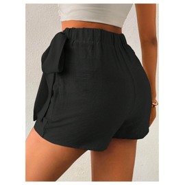 MakeMeChic Women's Mini Wrap Shorts Elastic High Waisted Knot Front Skort Shorts Skirt Black Large
