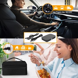 Protable Oven Food Warmer 100W, 12V/24V/110V Electric Lunch Box for Adults, Personal Microwave for Heating and Cooking Meals on Office/Travel/Car/Truck/Hotel/Home/Workplace