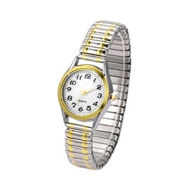 JewelryWe Women's Ultra Thin Easy Reader Watch with Elastic Strap, Golden/Silver Watch