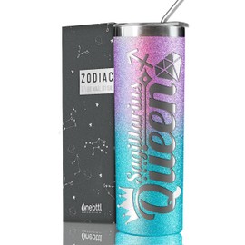 Onebttl Zodiac Gifts for Women, Best Friend Birthday Gifts for Her, 20oz Stainless Steel Tumbler, Engraved Logo Blue and Purple, Sagittarius