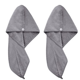 Polyte Microfiber Hair Turban Wrap Hair Drying Towel 12 x 28 in (Dark Gray - 2 Pack)