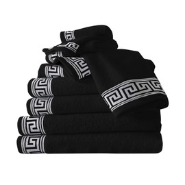 2 Pack Bath Sheets Towels Extra Large Set, Greek Pattern Towels 500 GSM Bath Towels, 100% Cotton Bath Sheets Quick Dry Towel Bale, (80x140cm) Extra Large Bath Sheets Black Towel Set