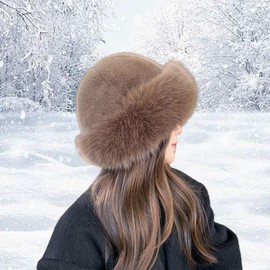 APLVFFZH Women Winter Faux Fur Hat Female Cossack Hat Russian Hat for Camping Snow, brown