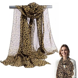 SwirlColor Leopard Print Scarf 2m / 79inch Long Chiffon Scarfs for Women Soft Ladies Scarves Lightweight for Daily Party Banquet