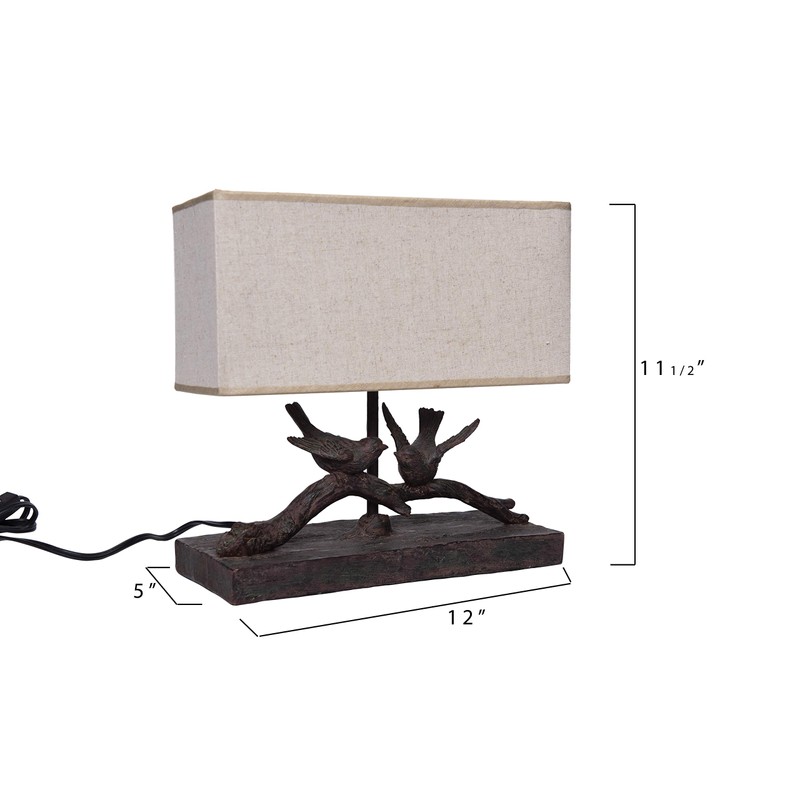 Creative Co-Op DE7675 Rustic Bird Lamp with Rectangle Shade 12.5"