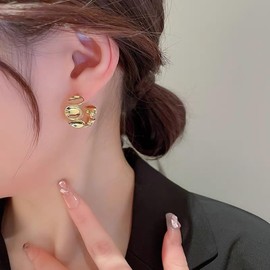 Aprilery 14K Gold Plated Hoop Earrings for Women, Trendy Chunky Gold Hoop Earrings Cuff Lightweight Hypoallergenic Jewelry for Her (Hoop A)