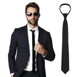 Yolev Tie Black Pre-Tied Adjustable Slim Ties with Zip 6.9 cm Long Slim Tie Clip On Plain Men's Tie for Wedding Graduation School, black