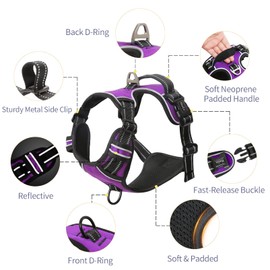 HEELE Dog Harness Dog Harness Medium No Pull Dog Vest Harness with Soft Padded Handle Dog Harness Reflective Dog Harness for Outdoor Training Walking, Purple, M