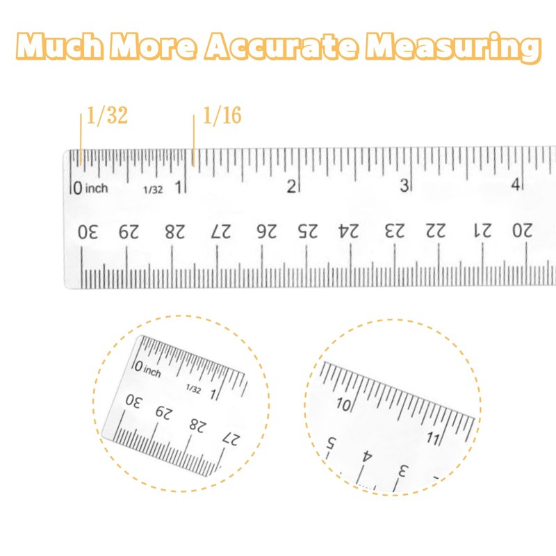 Plastic Ruler, 12 Inch Clear Plastic Ruler, Centimeter, Millimeter and