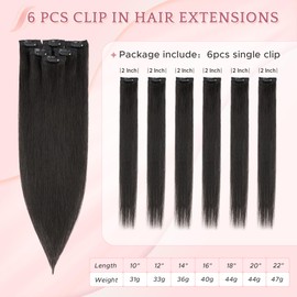 SEGO Single Clip In Hair Extensions Real Human Hair Short 6 Pcs Individual Clip Ins Remy Straight Soft Seamless Hairpieces for Women -12 Inch #01B Natural Black