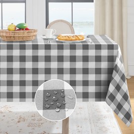 Softalker Gingham Checkered Rectangle Tablecloth - Waterproof Buffalo Plaid Table Cloth Stain Resistant Washable Table Cover for Picnic/Camping/Outdoor - Grey and White, 60 x 102 Inch