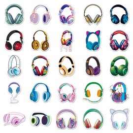 Earphone Stickers for Laptop (50 PCS),Gift for Children Teens Adults Girl Boys,Waterproof Stickers for Water Bottle,Earphone Vinyl Stickers for Scrapbook,Skateboard,Bike,Phone,Dairy