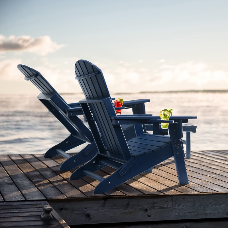 FUNBERRY Adjustable Folding Adirondack Chair with Retractable Ottoman, All Weather
