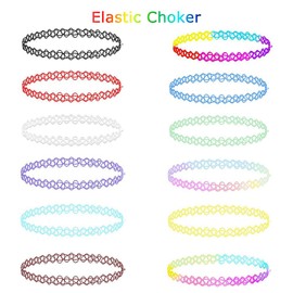 Soleebee 12 Piece Tattoo Choker Necklace Set Fashion Stretch Gothic Elastic Collar Jewellery Sets Women's Necklace Jewellery for Women Girls, NA