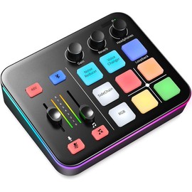 Gaming Audio Mixer, Audio Interface with Pro-preamp, RGB, , 48V Phantom Power for Live Streaming, Podcasting, Content Create, Gaming Caster G1 NEO (Not for USB Mic) - Color: Black