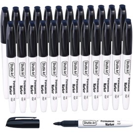 Shuttle Art 24 Black Permanent Markers Fine Tip Markers, Perfect on Plastic, Wood, Stone, Metal and Glass for Doodling, Coloring, Marking, School Supplies