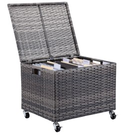 BIRDROCK HOME Rolling File Box - Storage Cabinet with Wheels - Weatherproof Rattan-Style Resin Deck Chest for Garden, Home and Office - Organize Cushions, Toys, and Accessories - Storage Box - Grey