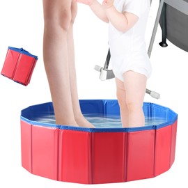 Portable Pool Foot Bath, Extra-Large 23.6" & Inflatable-Free, Collapsible Pool Foot Wash Tub, Foot Bath Basin for Pool Entry, Foot Bath for Above Ground Swimming Pool, Pool Clean Feet Accessory (Red)
