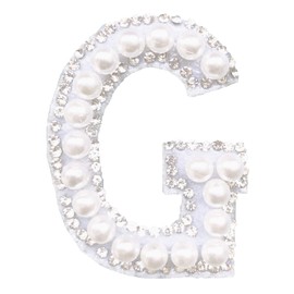 Rhinestone Iron On Patches, Sparkly Rhinestone and Elegant Pearls English Letter A-Z Clothing Decoration Sew On Patches for DIY Project, (G)