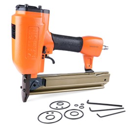 KAMSIN 21K440 18 Gauge Pneumatic 1/4"(5.8mm) Crown Medium Wire Stapler with Safety Lock, 1 to 1 5/8-inch(25-40mm) Leg Length Upholstery Stapler for Cabinetry, Decorative Trim