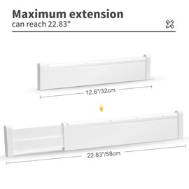 HiYZ Expandable Drawer Dividers - Large Kitchen Utensils Drawer Divider - Adjustable Drawer Organizers Separators for Tools, Dresser, Dividers- Only 1 Long Divider-White