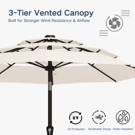 Patio Kingdom 10FT Patio Umbrella 3 Tiers Outdoor Market Umbrella w/Push Button Tilt, Crank, UV and Waterproof Table Umbrella for Garden, Pool, Backyard, Deck, Lawn, Creamy White