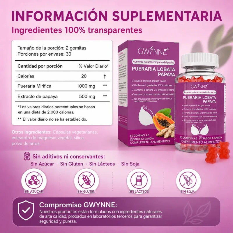 Gwynne Puro Natural Aumento Mamas Lifting Glúteos Pueraria Mirifica 1000mg