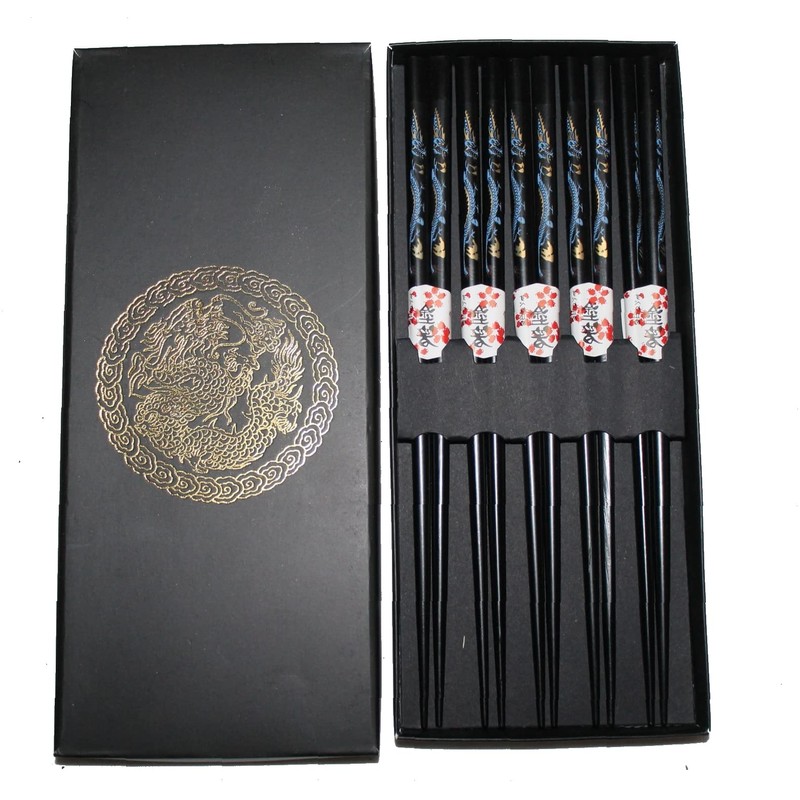 AAF Nommel®, Asia Chopsticks Gift Set 5 Pairs Wooden Black
