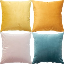 GONOVE Cushion Covers 55cm x 55cm Soft Velvet Colorful Plain Pillowcase Set of 4 Square Decorative Throw Pillow Cover for Home Sofa Bed Chair, Blue Orange Series