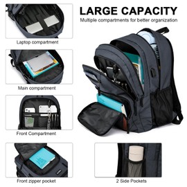 kamater School Backpack for Teen Boys & Girls - 8 Compartments Water Resistant Bookbag with Large Laptop Sleeve | 15.6 Inch Anti-Theft College Student Backpack, Black