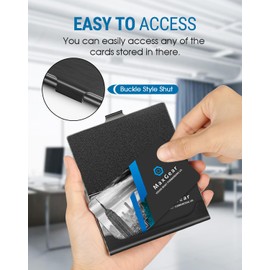 MaxGear Metal Business Card Holder for Men & Women, Professional Stainless Steel Card Case for Business Cards, Slim Purse Name Card Holders with Interior Lining, Buckle Style Shut, Black