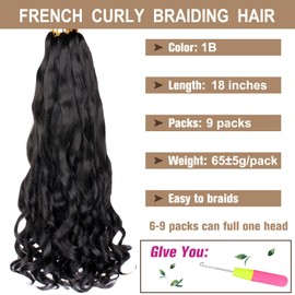 COOKOO 9 Packs French Curly Braiding Hair 18 Inch Soft Bouncy Braids Hair Premium Curly Braiding Hair French Curls Synthetic Hair Extention for Goddess Box Braids Crochet Hair