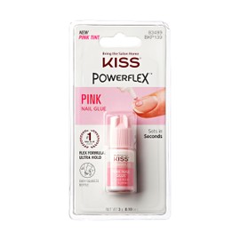 KISS PowerFlex Pink Nail Glue, Ultra Hold Flex Formula, Easy Application Squeeze Bottle, Pink Tint, Super Strong, Instant Bonding, Net Wt. 3g (0.32 Ounces)