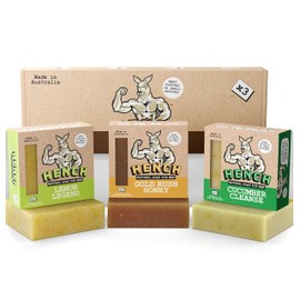 HENCH – Mens Soap Bar 3 Pack Natural Soap for Men Exfoliating & Moisturising No Palm Oil Free & No Harsh Chemicals Soothes Dry Irritated Skin Men's Gift Set (3pk GRH/LL/CC)