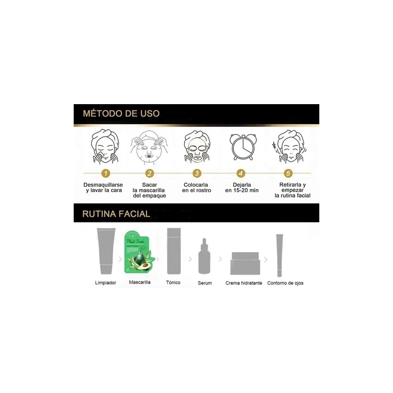 8 Mascarillas Faciales, Serum De Natural De Fruta, 0 Aditivo