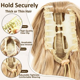 VCAY Ponytail Extension, 12 Inch Claw Clip in Hair Extensions, Hold Securely, Tangle-Free,Wavy Natural Looking Synthetic Pony Tails Extension for Daily Use (Golden Blonde with Light Ends, 12 Inch)