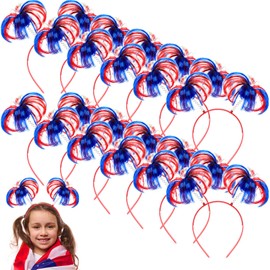 12 Pieces Patriotic Head Boppers Headband, 4th of July Party Favors Pom Pom Headbands Cheerleading Headbands for Girls Tinsel Wrapped Ponytails Headbopper Accessories for Women Girls Accessories