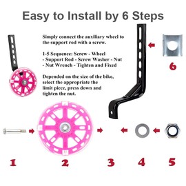 Bike Training Wheels, Flash Mute Wheel, Bicycle Stabiliser Mounted Kit, Kids Training Wheels Compatible 12 14 16 18 20 Inch Bikes, for Kids Boy Girls Bikes 1 Pair (Pink)