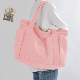 BICANGFS Canvas Tote Bag For Women With Pockets For Shopping Traveling Daily Commuting Beach Leisure And Fitness Everything Weekend Bag (Pink)