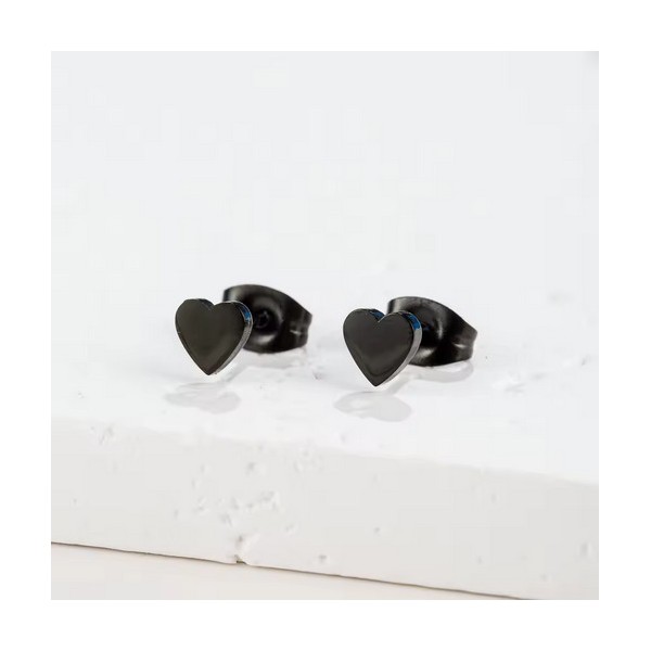 Stainless Steel Tiny Heart Shaped Stud Earrings Black Colored New