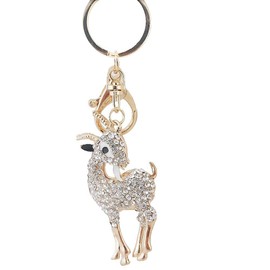 Reizteko Goat Keychain Rhinestone Key Ring Pendant Sheep Keyring Decorative Charm Ornament Car Bag Purse Pendant Accessories (Silver)